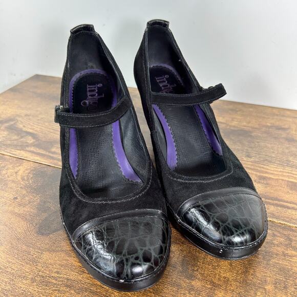 Indigo Clarks VTG Y2K Mary Jane Chunky Heels 9 1/2 M Black Leather Grunge Witchy - Picture 4 of 9